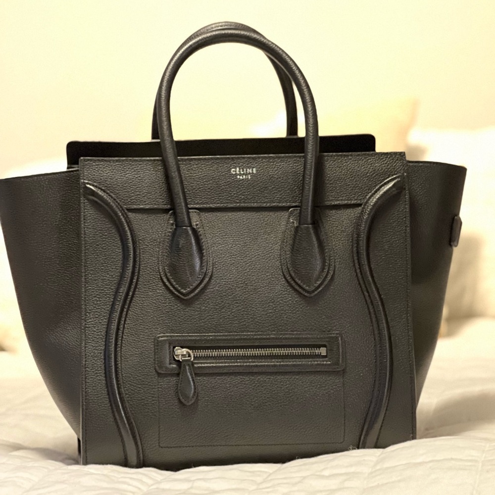 Celine Mini Luggage Bag. Grained/Drummed Leather, Black.